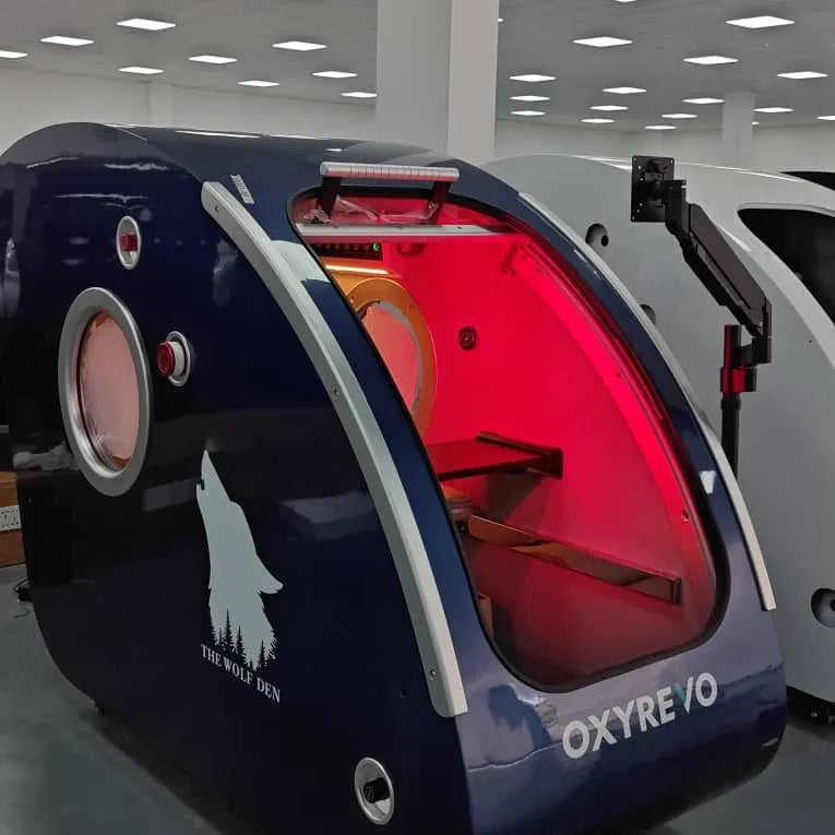 OxyRevo Space60 1.5 to 2.0 ATA Hard Sitting Hyperbaric Chamber for a customer of RecovAthlete