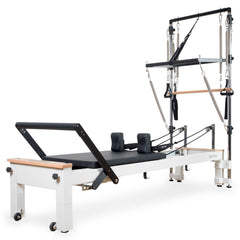 Align Pilates C8-S Pro white reformer with the Half Cadillac fitted, full side view