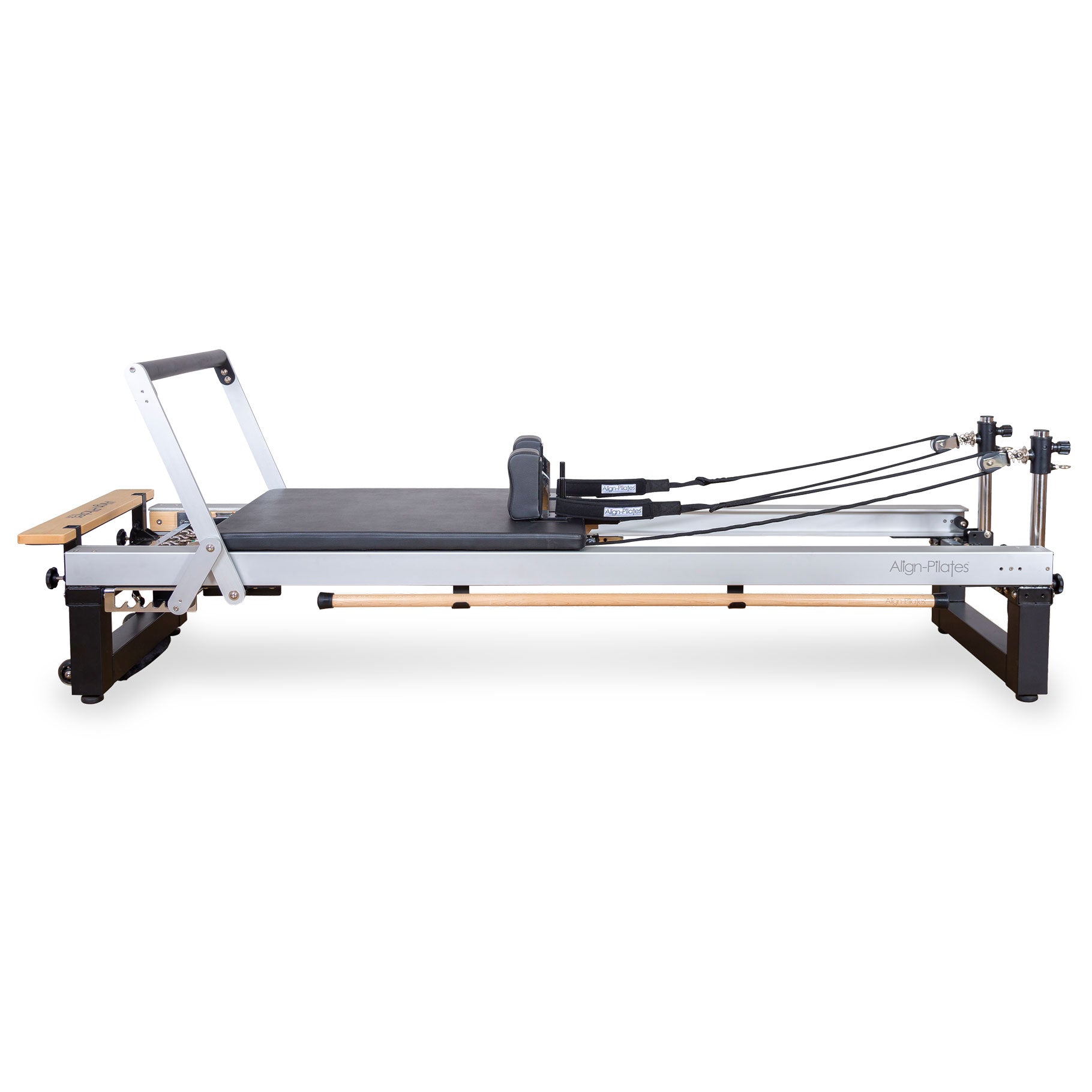 A8-Pro reformer viewed along the frame from the foot bar end