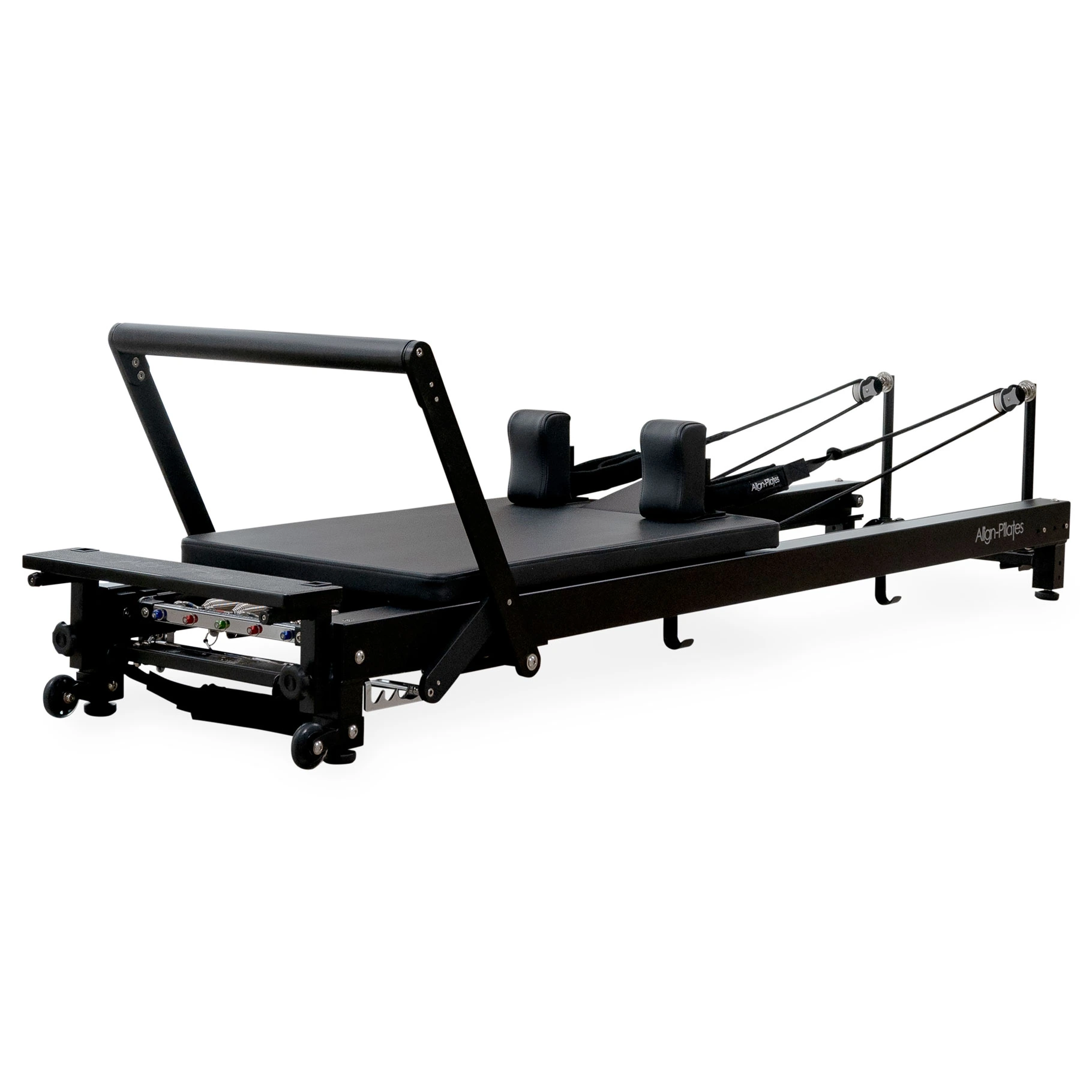 Align Pilates C8-Pro Noir Pilates reformer, full length side view on a white background