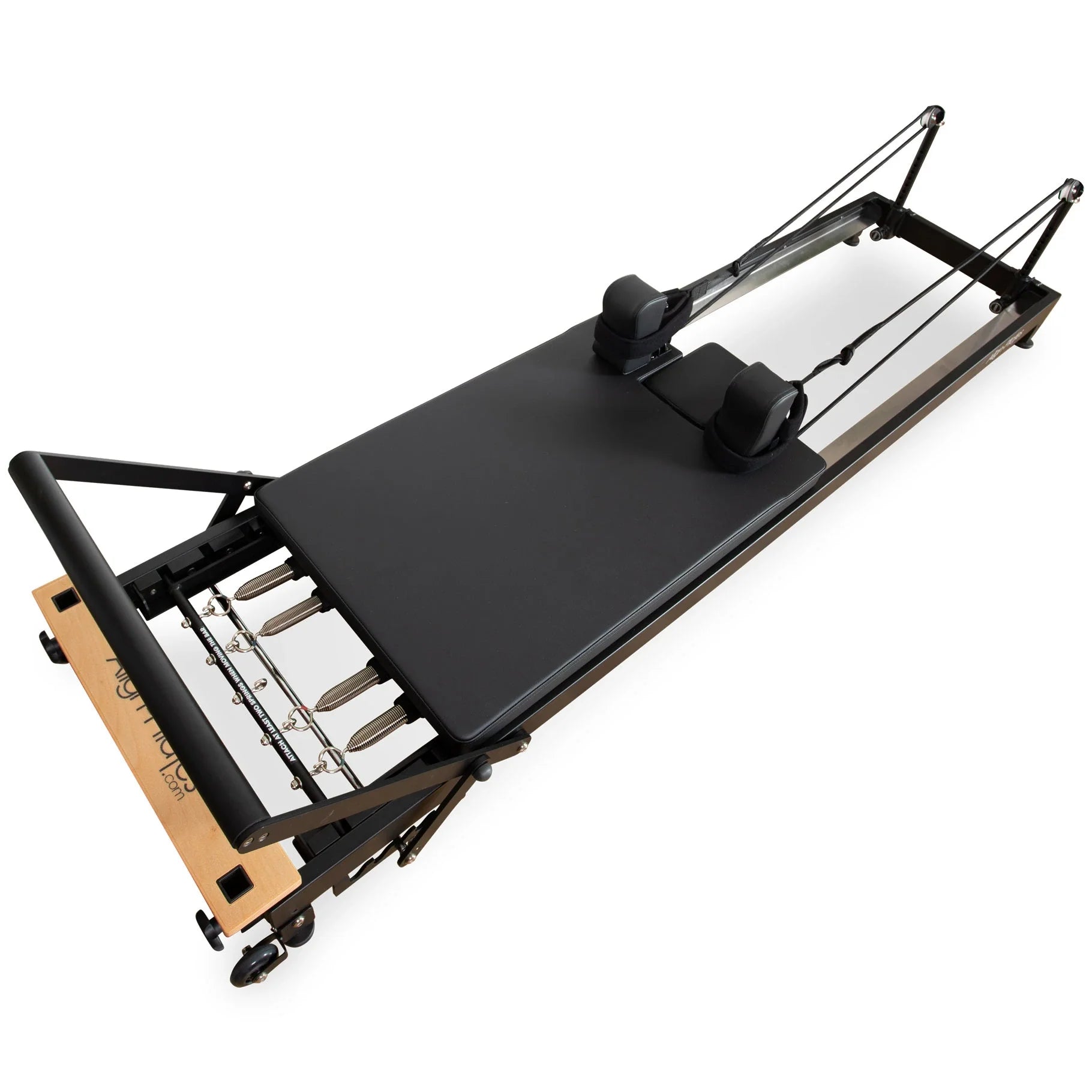 Black R8-Pro reformer, detail of the rope and pulley system