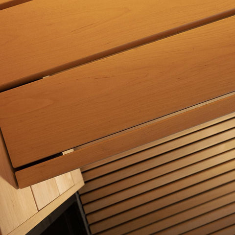 top view of SaunaLife G6 sauna, showcasing its sleek, contemporary style and wooden construction