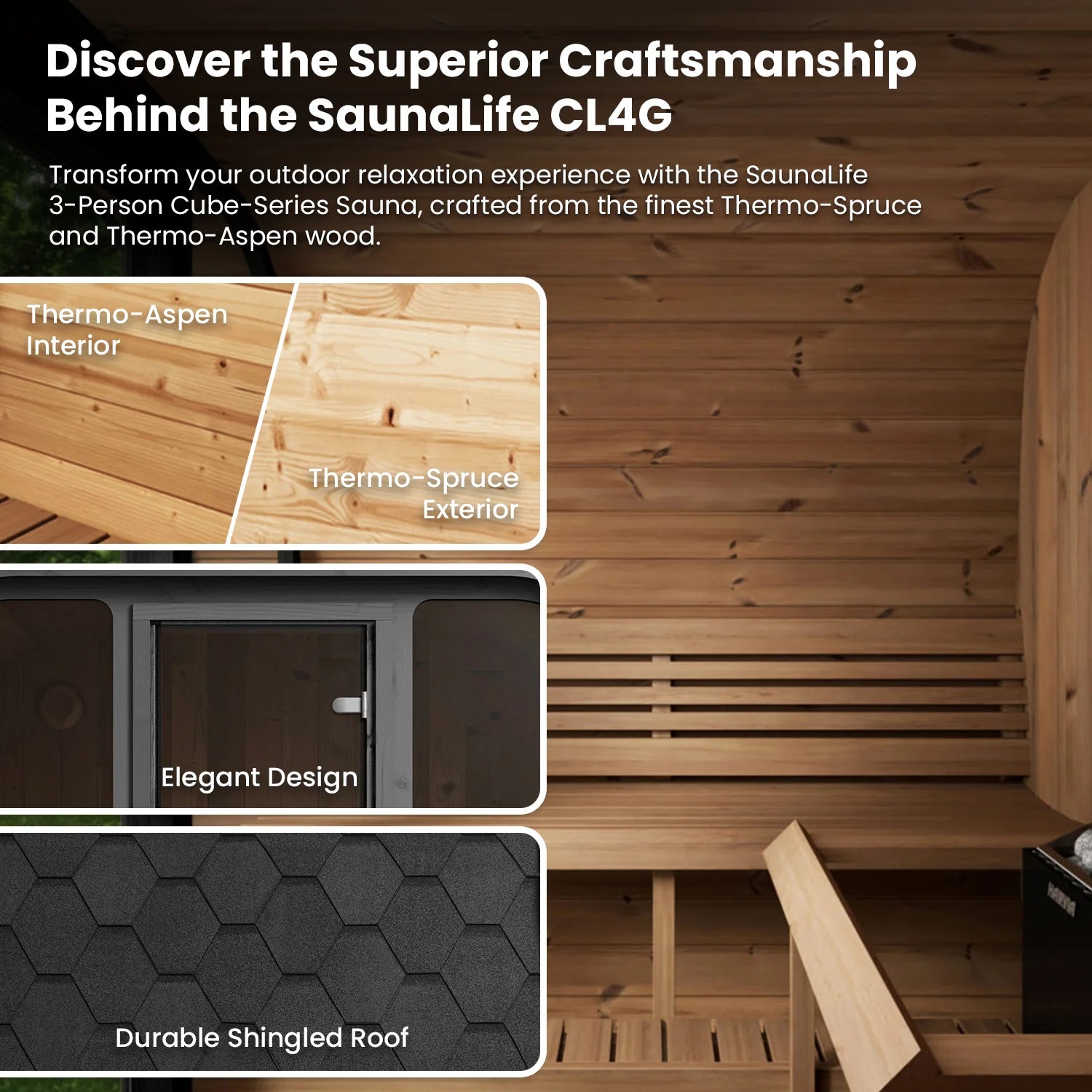 SaunaLife CL4G Sauna – 3-Person Cube-Series Outdoor Home Sauna Kit, view 13, RecovAthlete