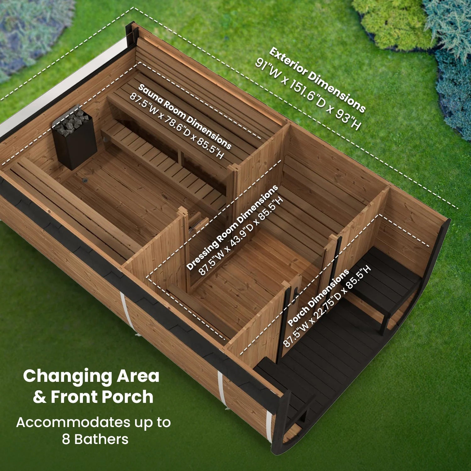 SaunaLife Model CL12GCP 8 Person Cube Series Luxury Outdoor Sauna Kit with Changeroom, view 8, RecovAthlete