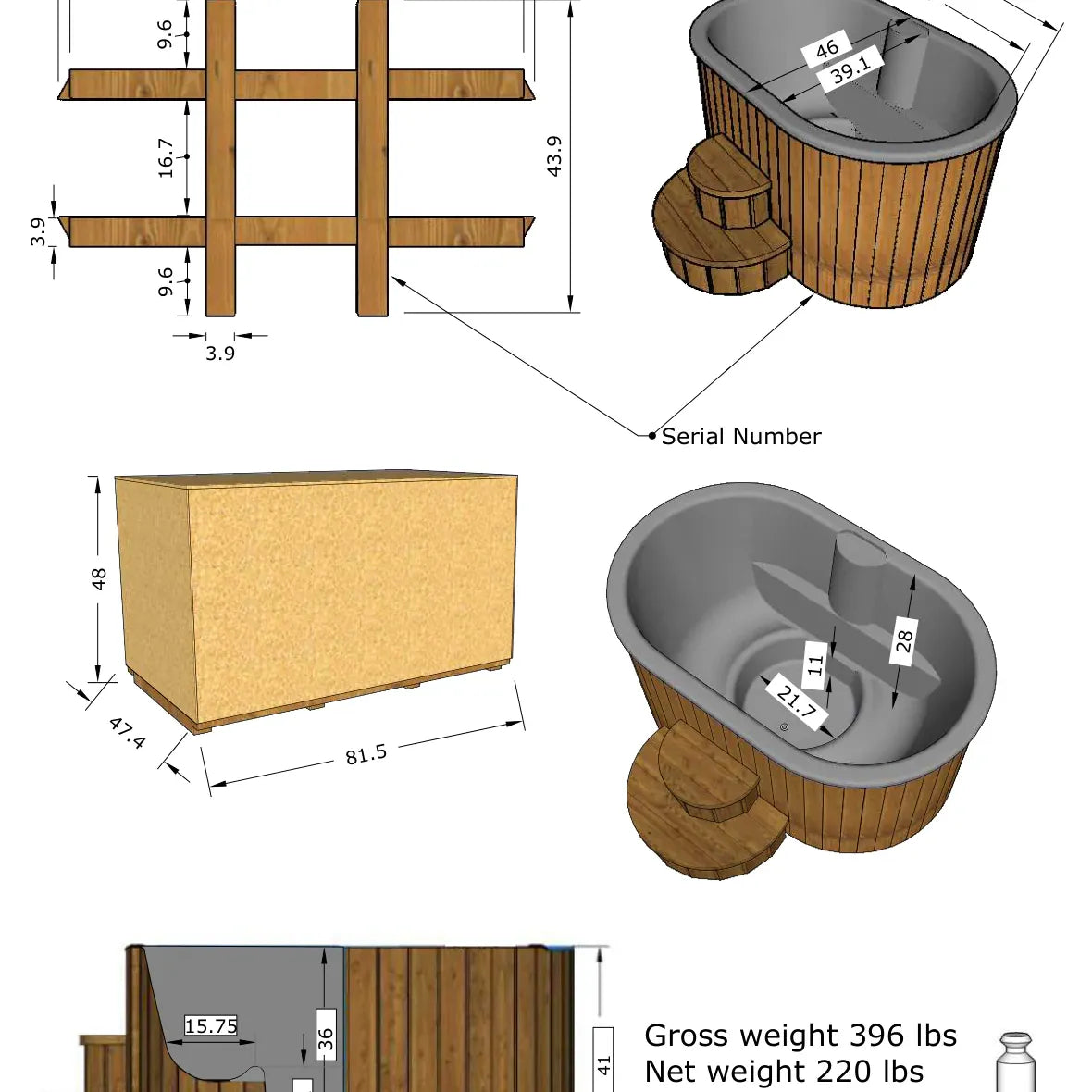 SaunaLife 2-Person Black Thermo-Pine Cold/Hot Plunge Tub | Model S2B, view 5, RecovAthlete