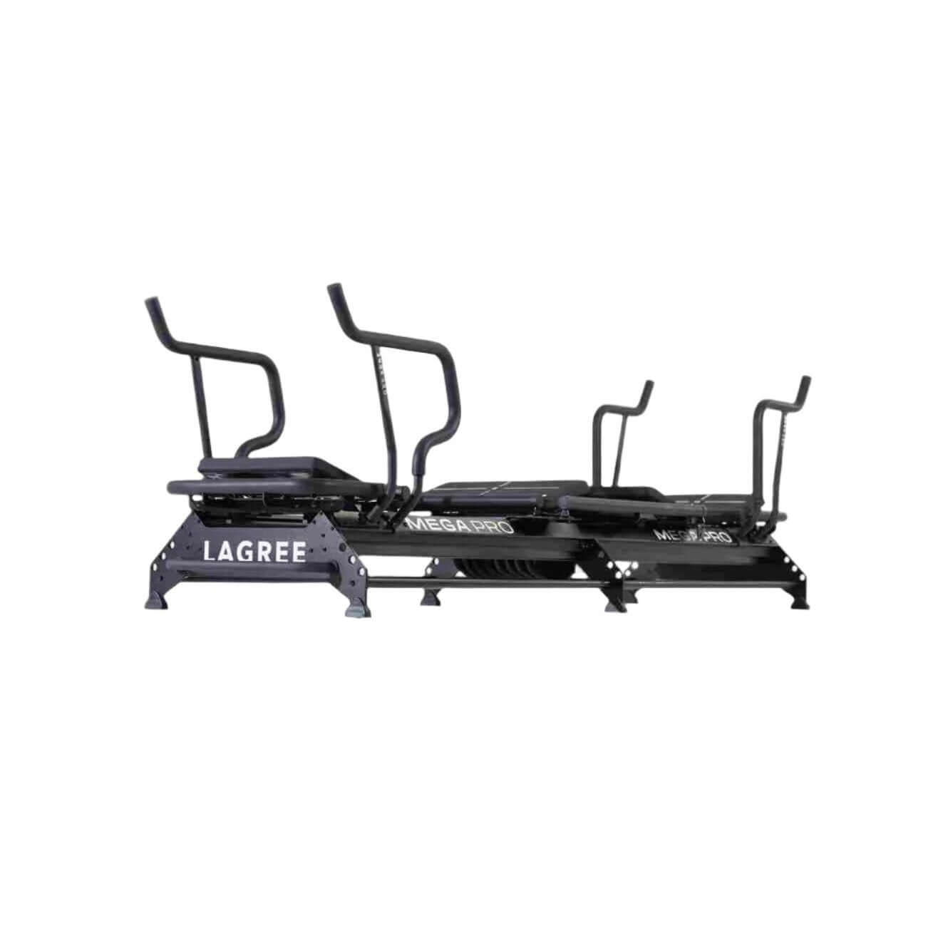 Side profile of Lagree Mega Pro reformer – adjustable rails and full-length frame – RecovAthlete