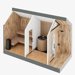 Sweaty Yeti Sauna Plus Barrel Plunge 6-8 Person Outdoor Sauna & Barrel Cold Plunge Cabin