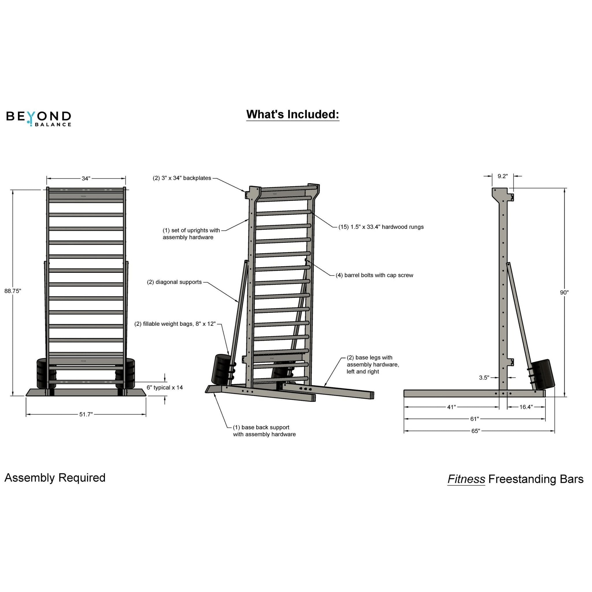 Freestanding Swedish Ladder - Freestanding 1Fitness (1.5" dia round rungs)PoplarBeyond BalanceFitness and Physical Therapy EquipmentRecovAthlete