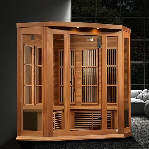 Maxxus 3-Person Corner Near Zero EMF FAR Infrared Sauna (Canadian Red Cedar)