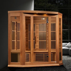 Maxxus 3-Person Corner Near Zero EMF FAR Infrared Sauna (Canadian Red Cedar)