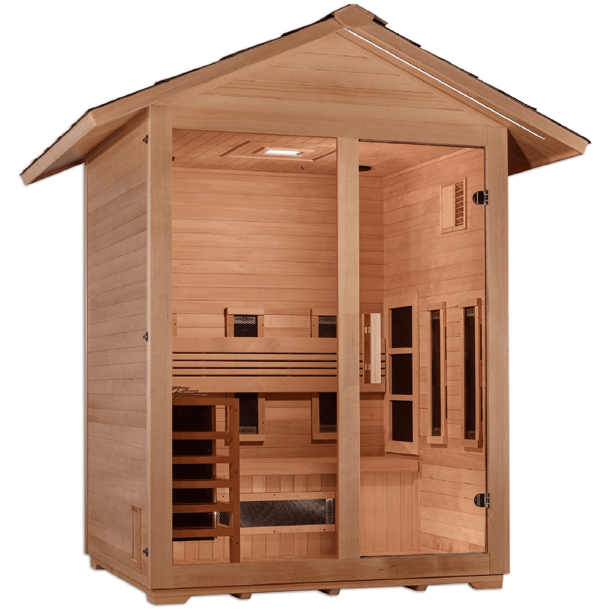 Golden Designs "Carinthia" 3 Person Hybrid (PureTech™ Full Spectrum IR or Traditional Stove) Outdoor Sauna - Canadian Hemlock - GDI-8123-01Golden Designs Inc.SaunasRecovAthlete