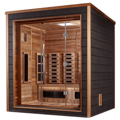 Golden Designs Visby 3 Person Hybrid (PureTech™ Full Spectrum IR or Traditional Stove) Outdoor Sauna (GDI-8223-01) - Canadian Red Cedar Interior - GDI-8223-01Golden Designs Inc.SaunasRecovAthlete