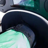 Close-up view of a user entering Oxynova 7 chamber.