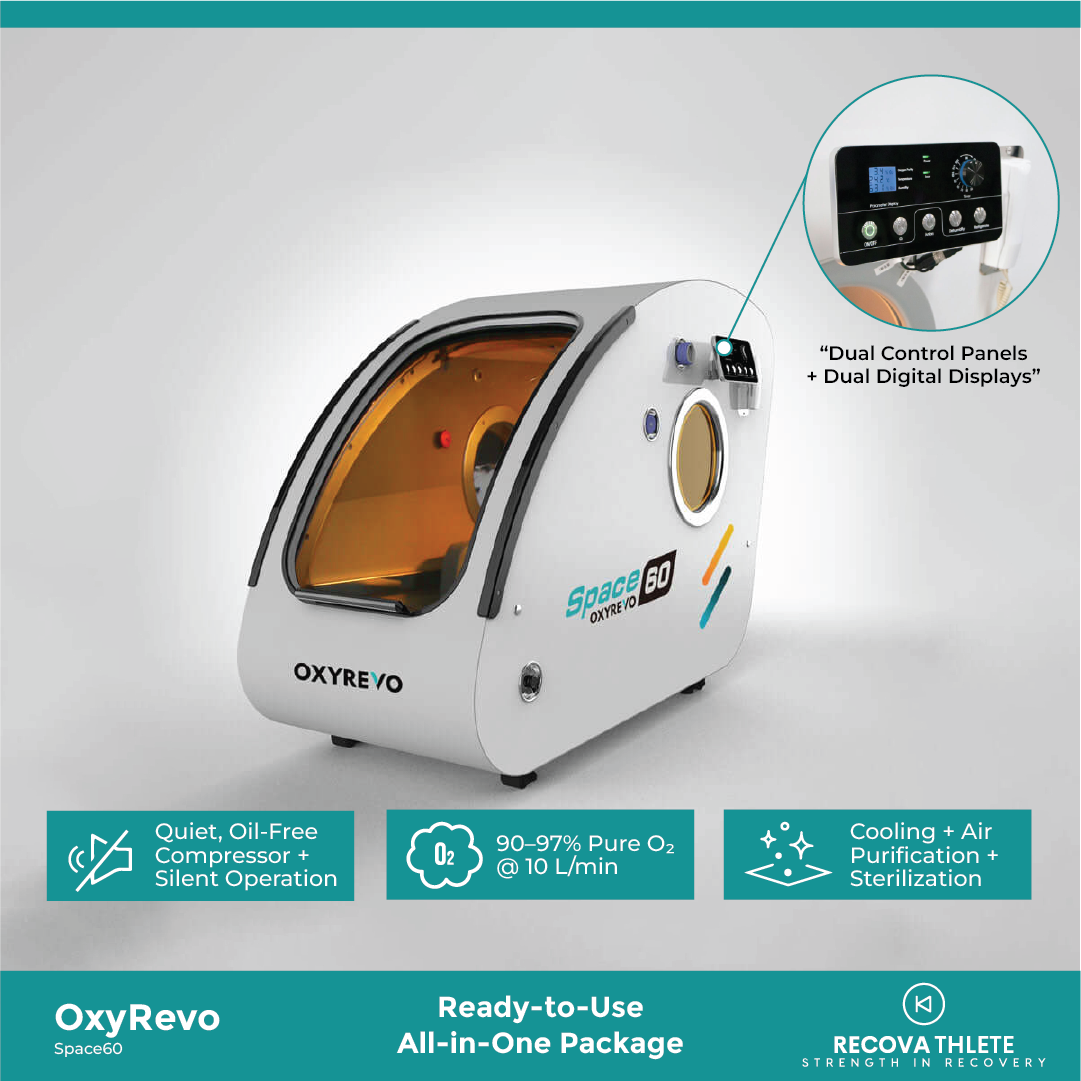 OxyRevo Space60 1.5 to 2.0ATA Hard Sitting Hyperbaric Chamber, view 3, RecovAthlete