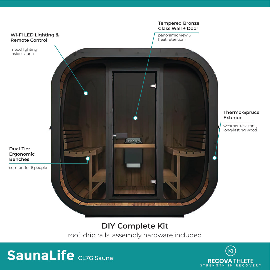 SaunaLife CL7G Sauna – 6-Person Cube-Series Outdoor Home Sauna Kit, view 4, RecovAthlete