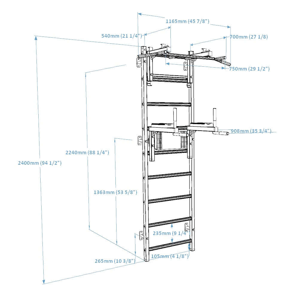 BenchK Swedish Ladder w/ Dip Bar & Rack - White