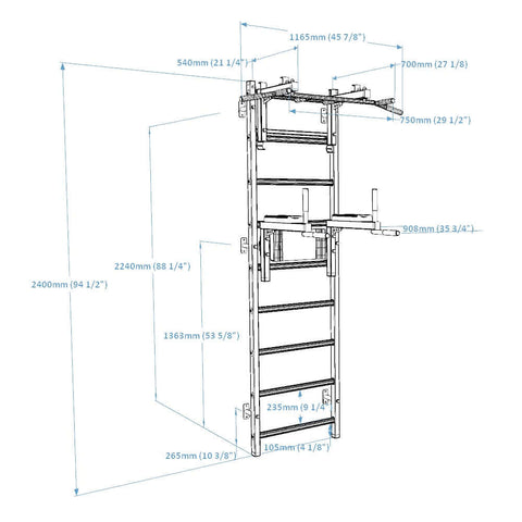 BenchK Swedish Ladder w/ Dip Bar & Rack - White
