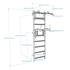 BenchK Swedish Ladder w/ Dip Bar & Rack - White