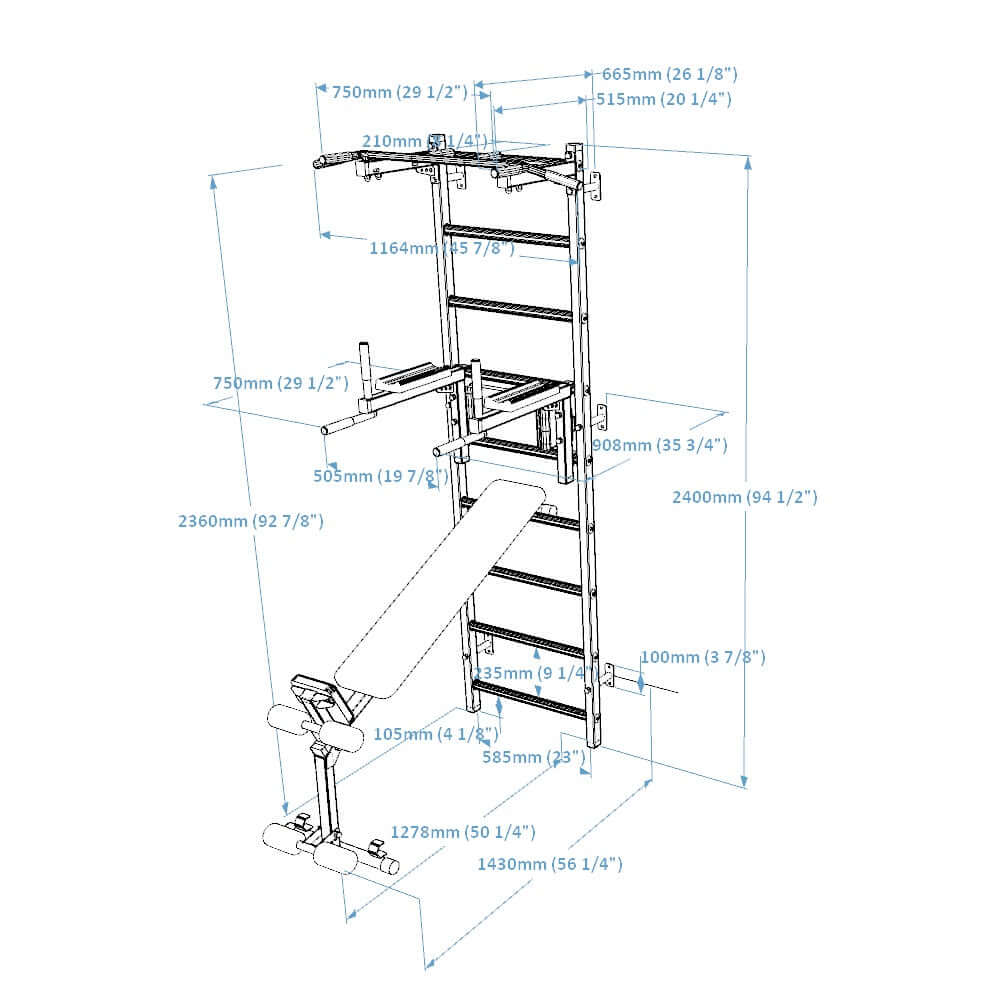 BenchK Swedish Ladder w/ Bench - White