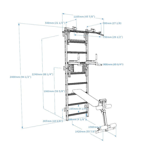 BenchK Swedish Ladder w/ Bench & Rack - Black