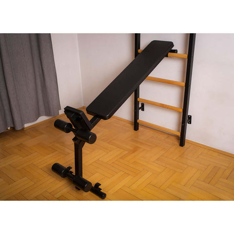 BenchK Swedish Ladder w/ Bench & Rack - Black