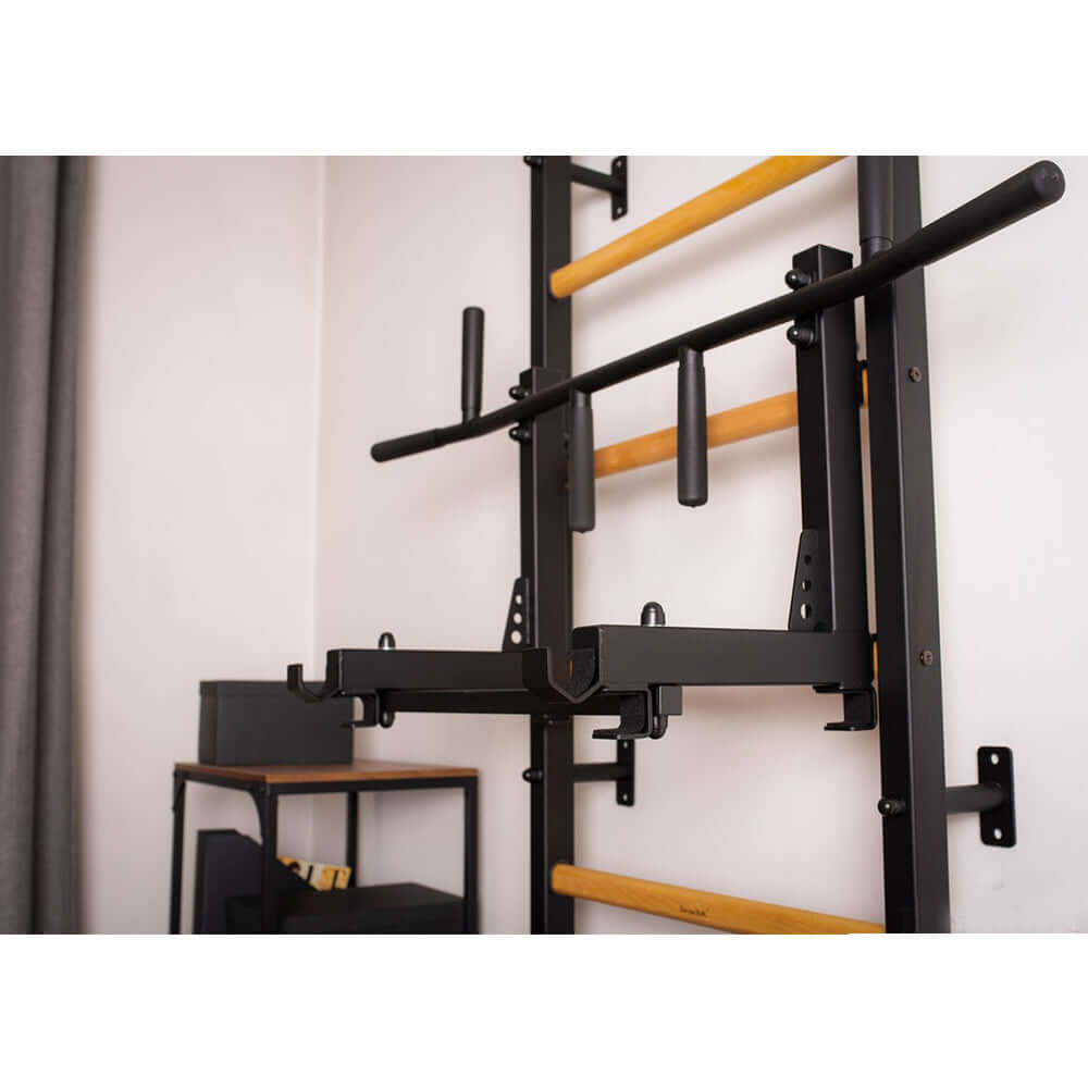 BenchK Swedish Ladder w/ Dip Bar & Rack - Black