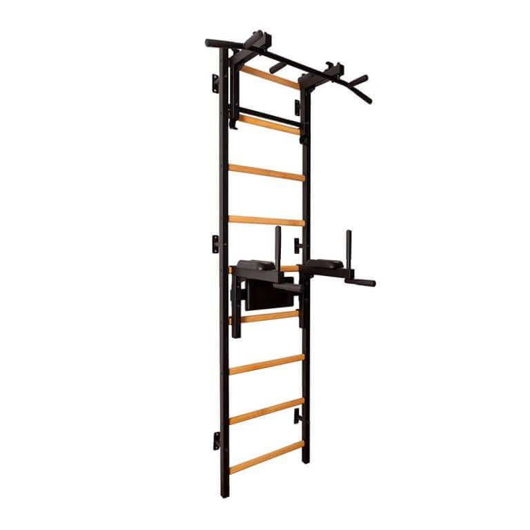 BenchK Swedish Ladder w/ Dip Bar & Rack - Black