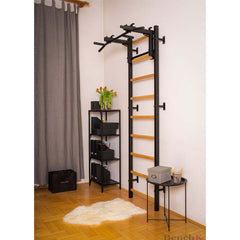 BenchK Swedish Ladder w/ Pull Up Bar & Rack - Black