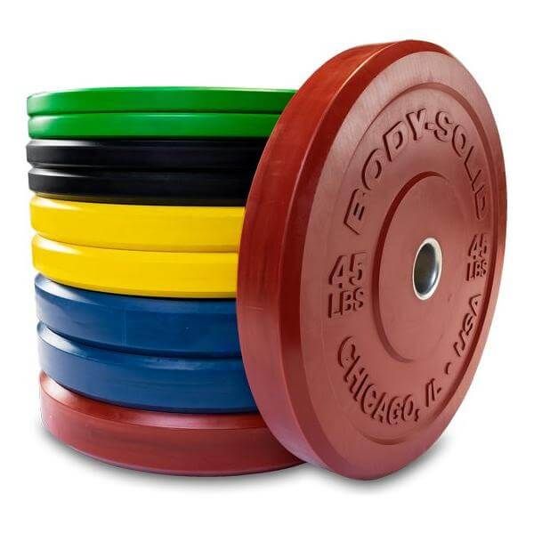 Body-Solid Chicago Extreme Color Bumper Plates Set, RecovAthlete
