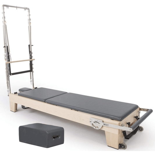Elina Pilates Elite Wood Reformer with Tower — best-selling stackable rock maple reformer with full tower