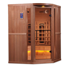 Golden Designs 3-Person Corner Full Spectrum PureTech™ Near Zero EMF FAR Infrared Sauna with Himalayan Salt Bar (Canadian Hemlock)