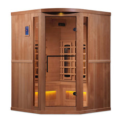 Golden Designs 3-Person Corner Full Spectrum PureTech™ Near Zero EMF FAR Infrared Sauna with Himalayan Salt Bar (Canadian Hemlock)