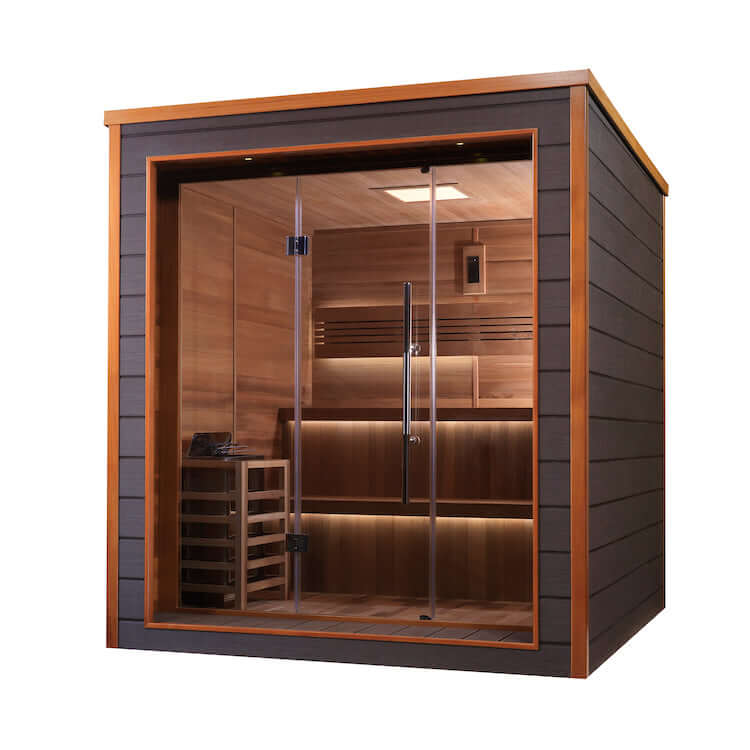 Golden Designs Bergen 6 Person Outdoor-Indoor Traditional Steam Sauna - Canadian Red Cedar Interior
