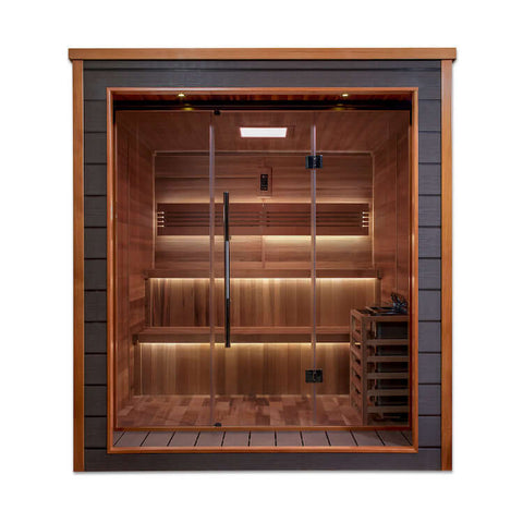 Golden Designs Bergen 6 Person Outdoor-Indoor Traditional Steam Sauna - Canadian Red Cedar Interior
