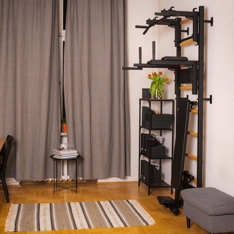 BenchK Swedish Ladder w/ Bench & Rack - Black