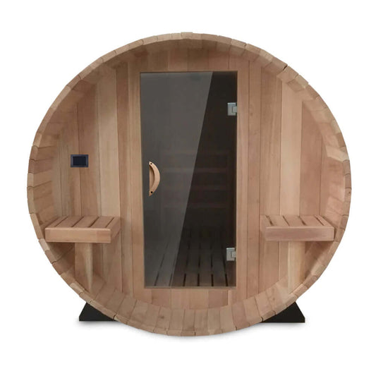 Scandia Electric Barrel Sauna with Canopy 8 Person Sauna, view 2, RecovAthlete