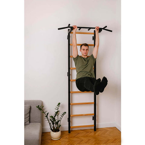 BenchK Swedish Ladder w/ Pull Up Bar - Black