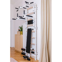 BenchK Swedish Ladder w/ Bench & Rack - White