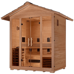 Golden Designs "Gargellen" 5 Person Hybrid (PureTech™ Full Spectrum IR or Traditional Stove) Outdoor Sauna - Canadian Hemlock - GDI-8125-01Golden Designs Inc.SaunasRecovAthlete