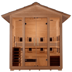 Golden Designs "Gargellen" 5 Person Hybrid (PureTech™ Full Spectrum IR or Traditional Stove) Outdoor Sauna - Canadian Hemlock - GDI-8125-01Golden Designs Inc.SaunasRecovAthlete