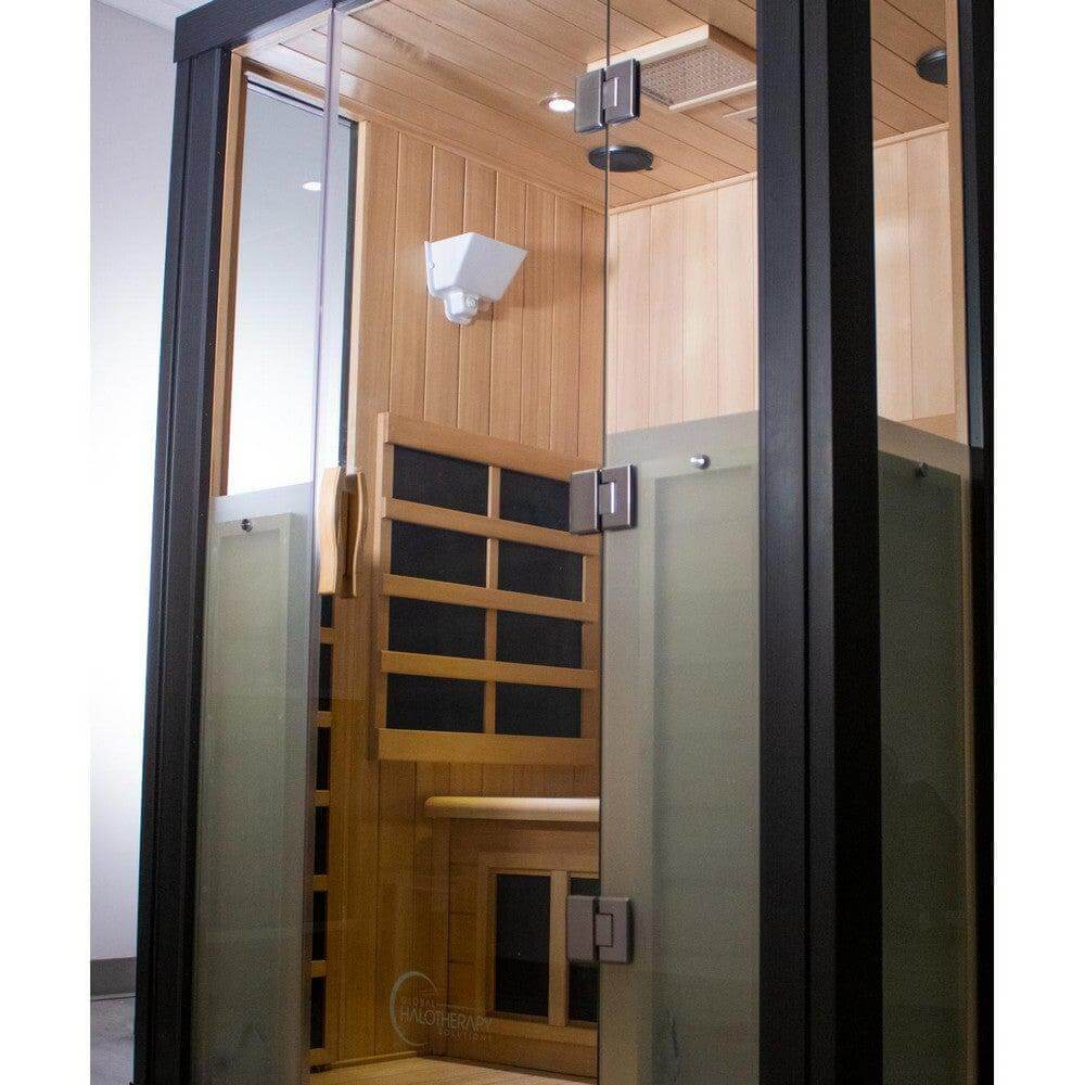 Luxurious Halo IR sauna cabin with salt therapy integration