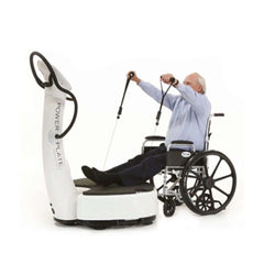 an elderly man on wheelchair working out on Power Plate pro7HC Vibration Platform