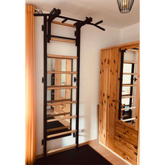 BenchK Swedish Ladder w/ Pull Up Bar & Rack - Black